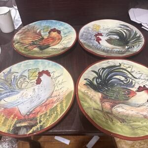 Certified International LE ROOSTER Dinner Plates SET OF FOUR SCENES